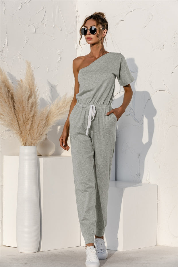 Single Shoulder Gray Jumpsuit