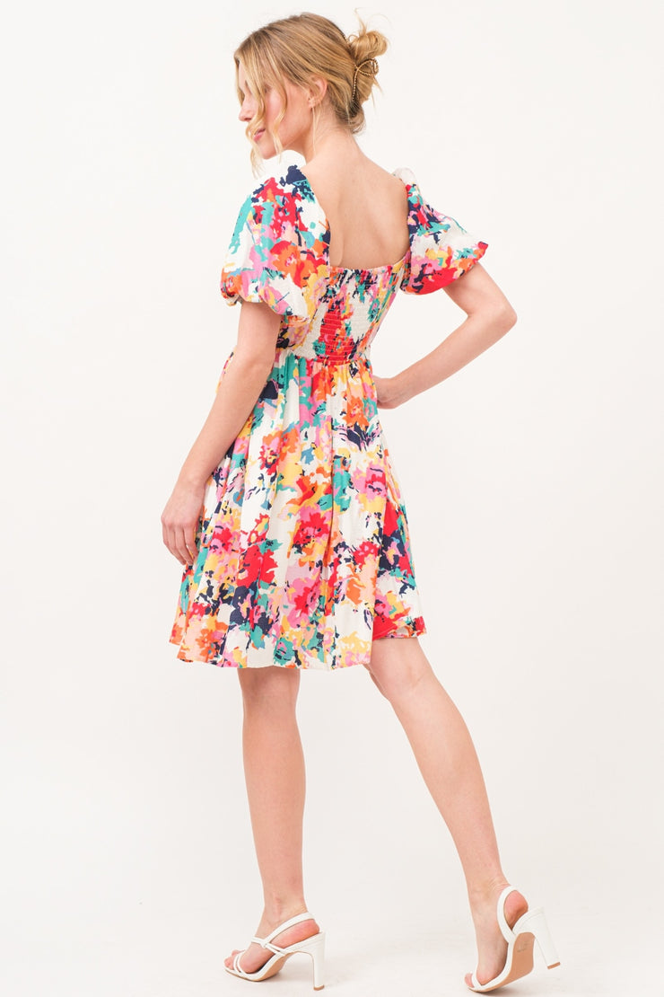 Puff Sleeve Floral Dress