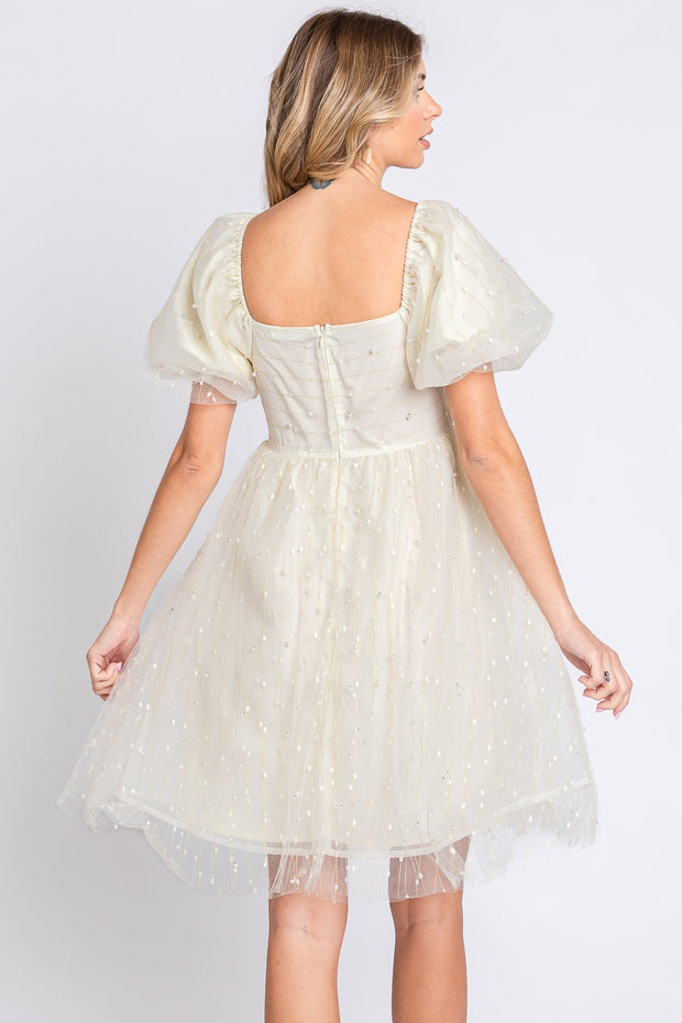 Puff Sleeve Cream Babydoll Dress