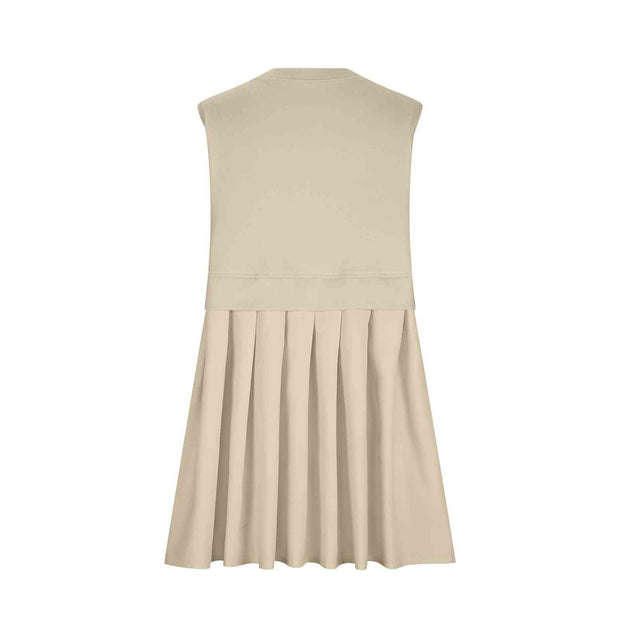 Pleated Round Neck Sleeveless Mini Dress