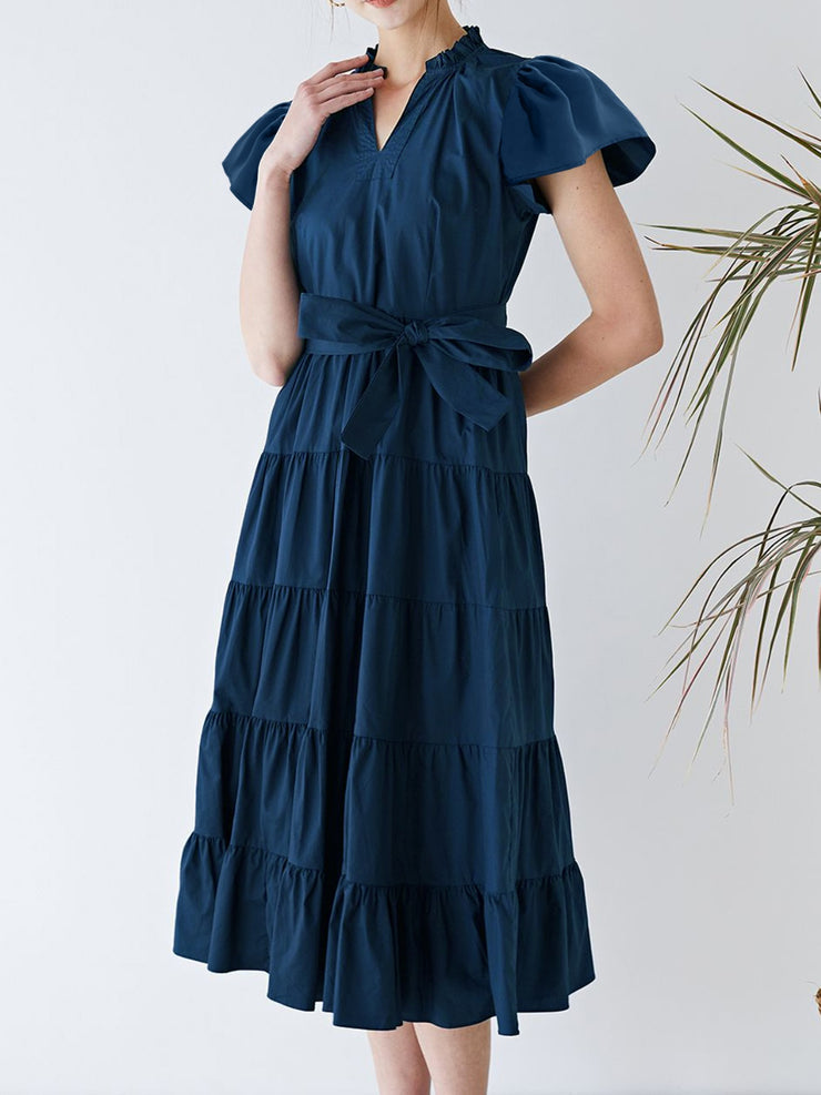 Ruched Blue Midi Dress