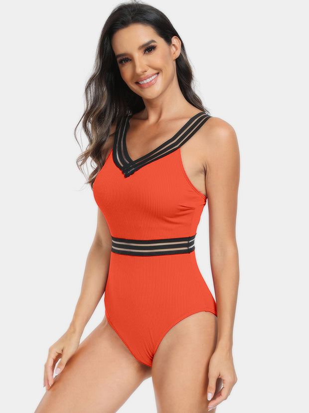 V-Neck One-Piece Swimsuit