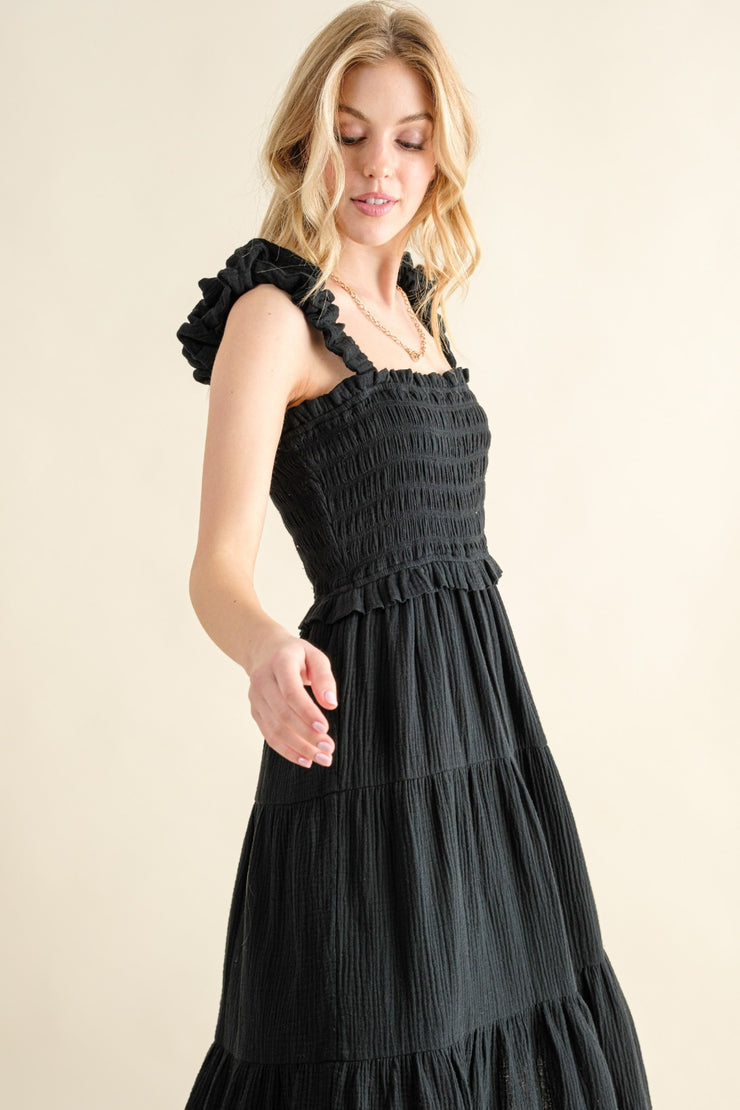 Ruffled Black MIDI Dress
