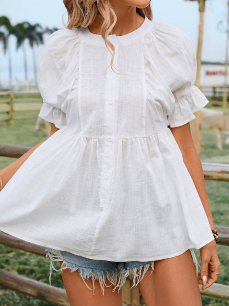 Peplum Flounce Sleeve White Blouse