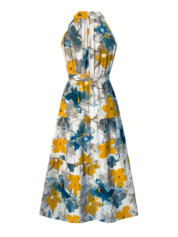 Tiered Printed Halter Maxi Dress