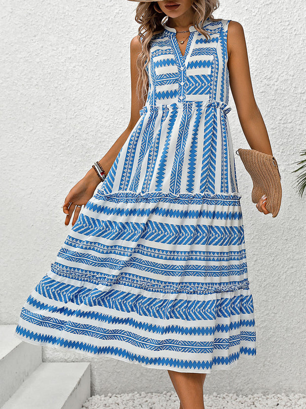 Printed Blue Midi Dress