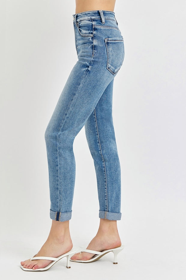 Risen Full Size High Rise Cropped Roll Up Jeans