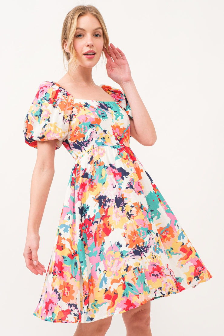 Puff Sleeve Floral Dress