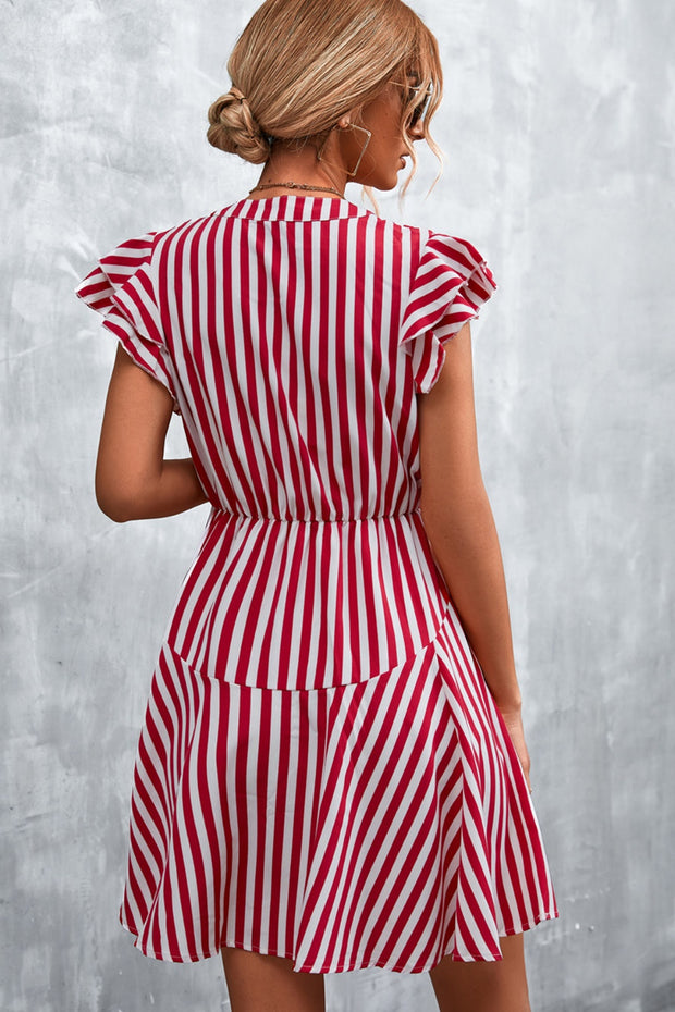 Ruffled Striped Red Mini Dress