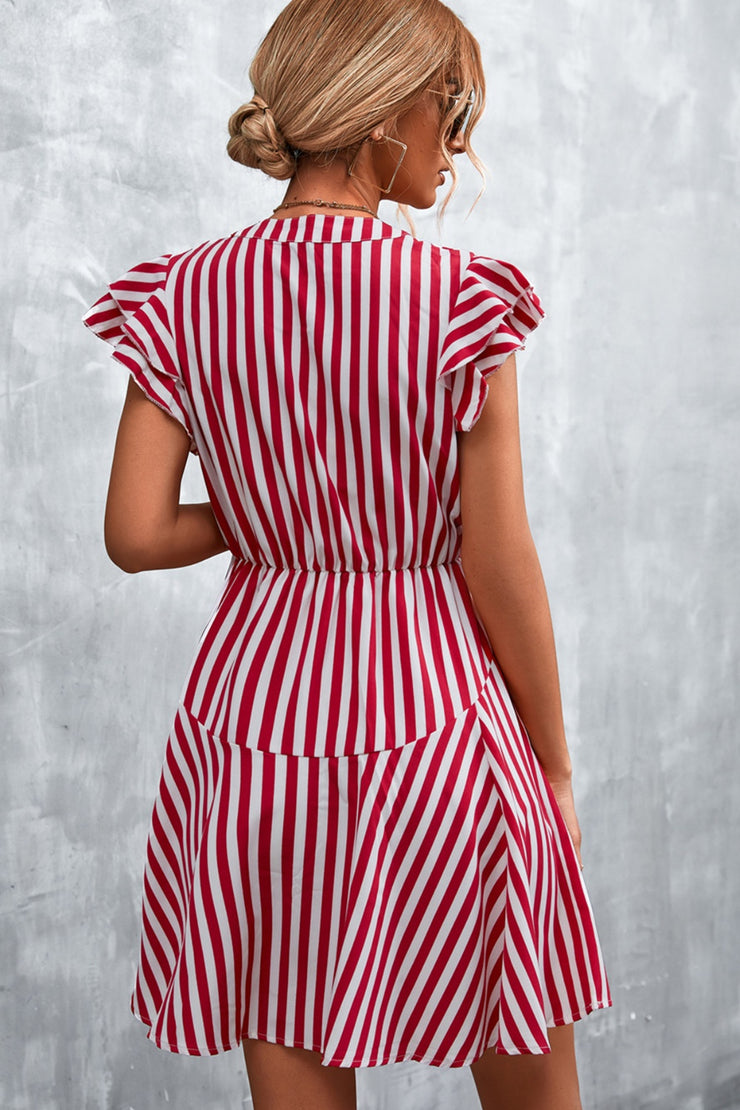 Ruffled Striped Red Mini Dress