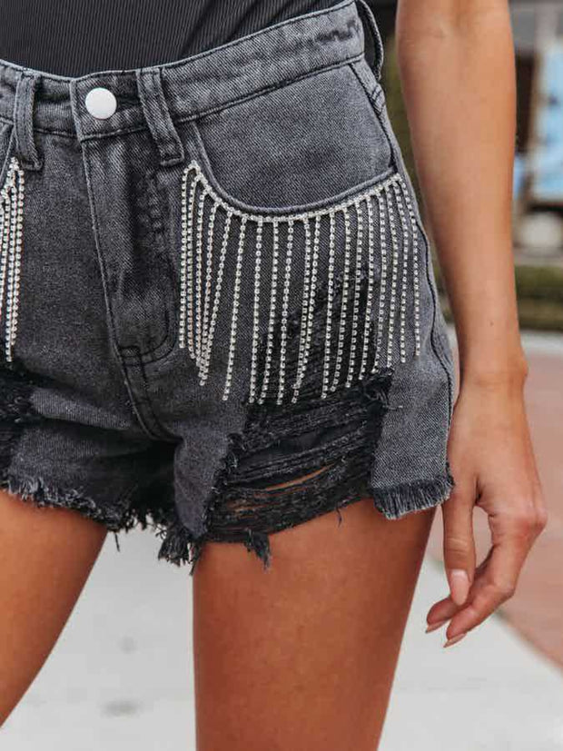 Fringe Denim Shorts