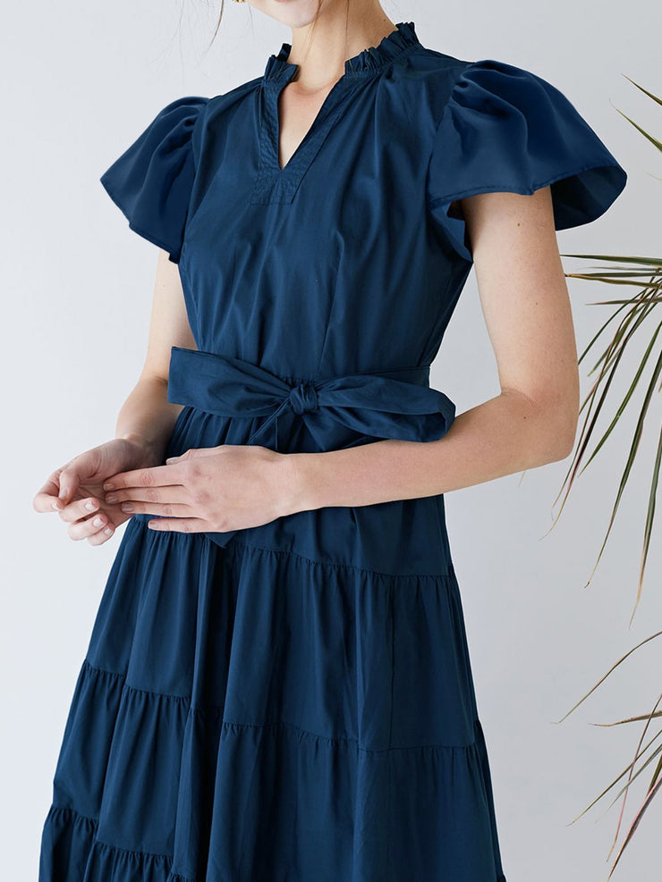 Ruched Blue Midi Dress