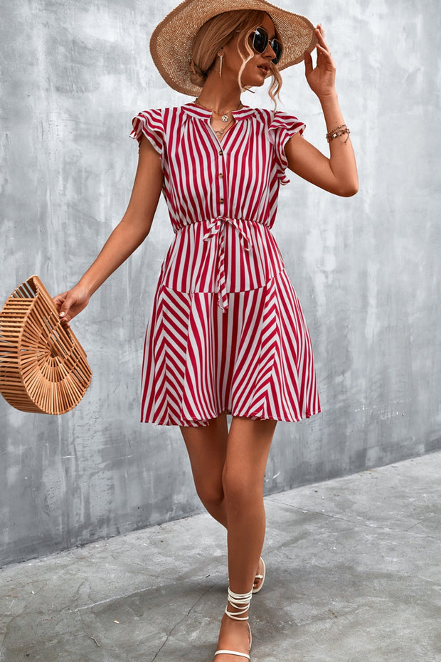 Ruffled Striped Red Mini Dress