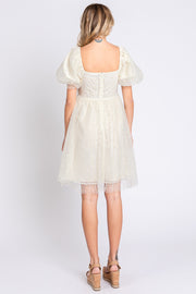 Puff Sleeve Cream Babydoll Dress