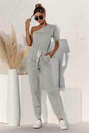 Single Shoulder Gray Jumpsuit