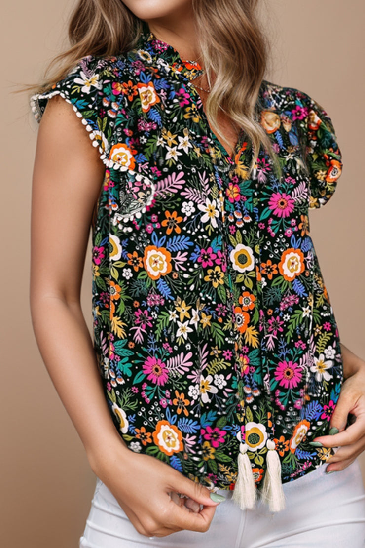 Printed Cap Sleeve Blouse