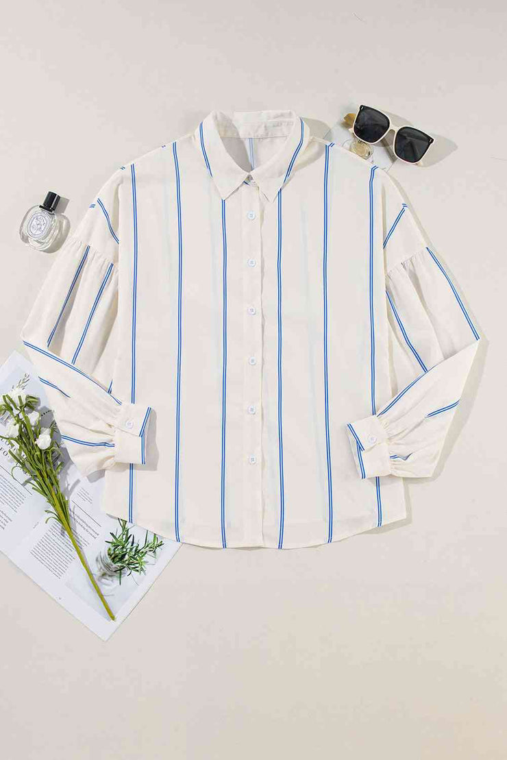 Striped Collared Neck Long Sleeve Shirt