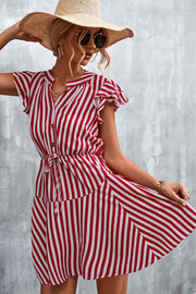 Ruffled Striped Red Mini Dress