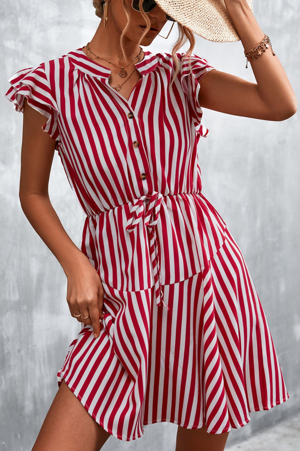 Ruffled Striped Red Mini Dress