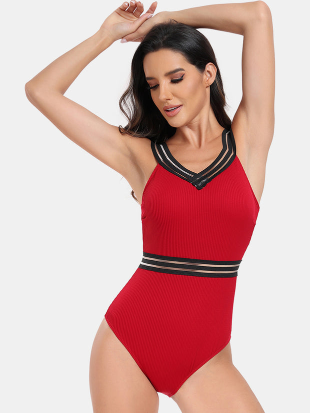 V-Neck One-Piece Swimsuit