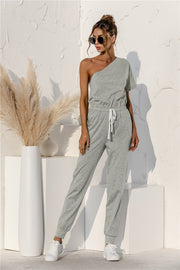 Single Shoulder Gray Jumpsuit