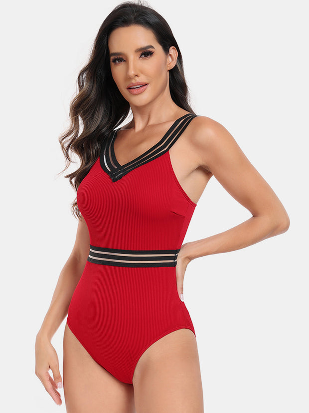 V-Neck One-Piece Swimsuit