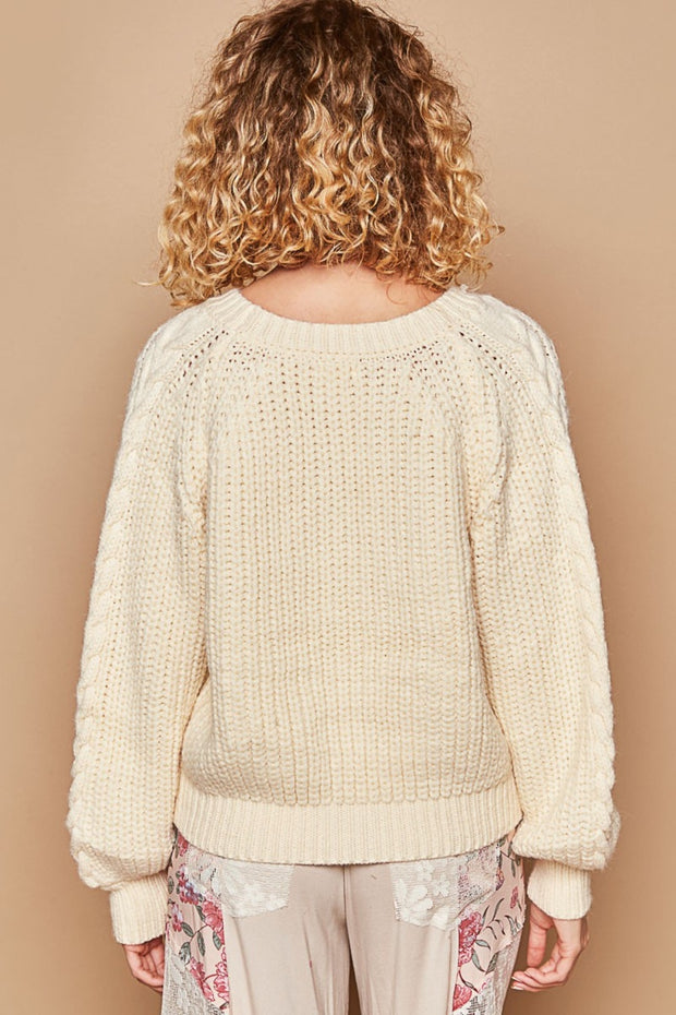 POL Cable Knit Cutout Long Sleeve Sweater