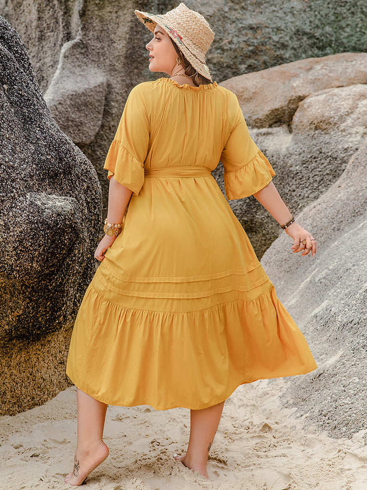 Plus Size Yellow Midi Dress