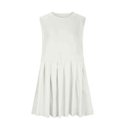 Pleated Round Neck Sleeveless Mini Dress