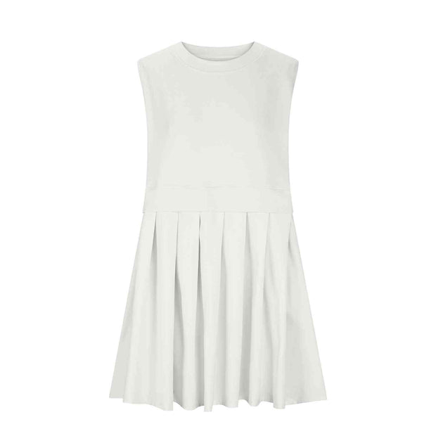 Pleated Round Neck Sleeveless Mini Dress