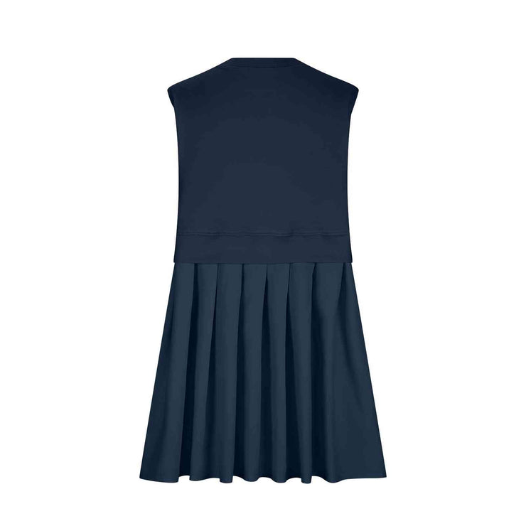 Pleated Round Neck Sleeveless Mini Dress