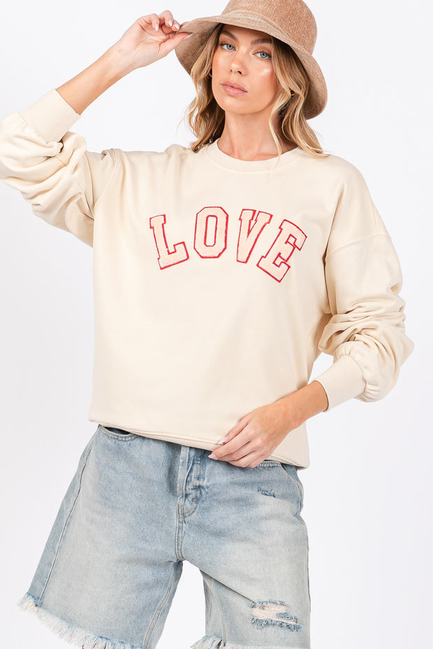 SAGE + FIG LOVE Path Applique Drop Shoulder Sweatshirt