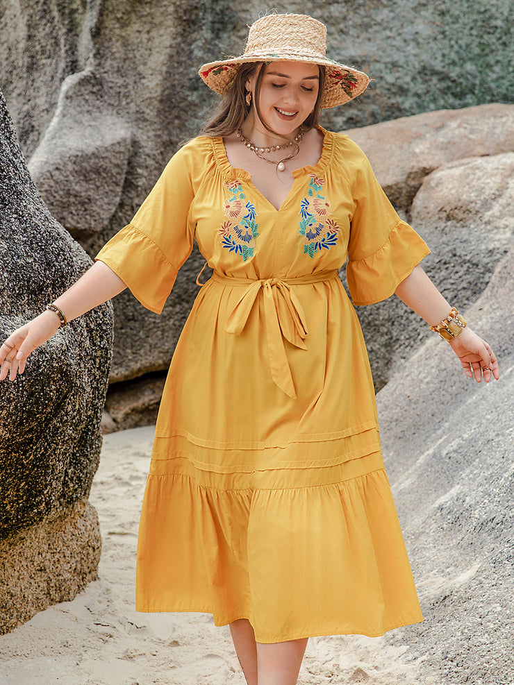 Plus Size Yellow Midi Dress