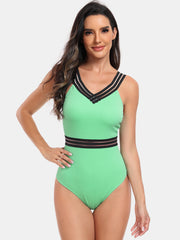 V-Neck One-Piece Swimsuit