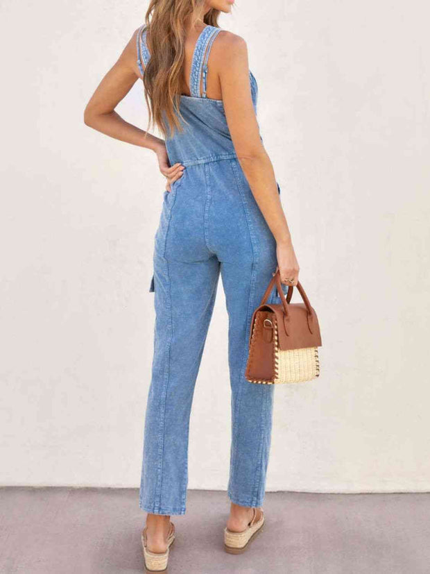 V-Neck Sleeveless Denim Jumpsuit