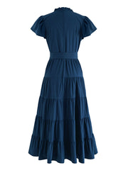 Ruched Blue Midi Dress