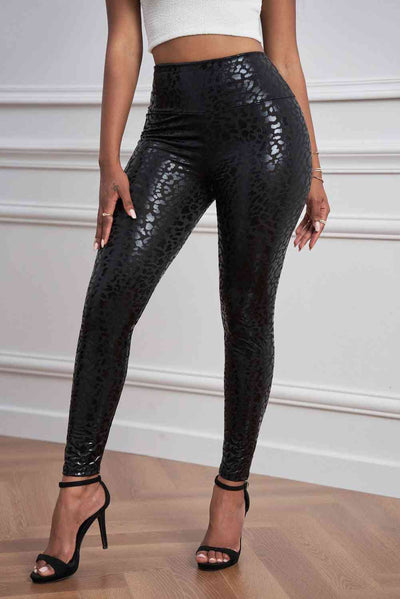 Shiny Textured Black Leggings