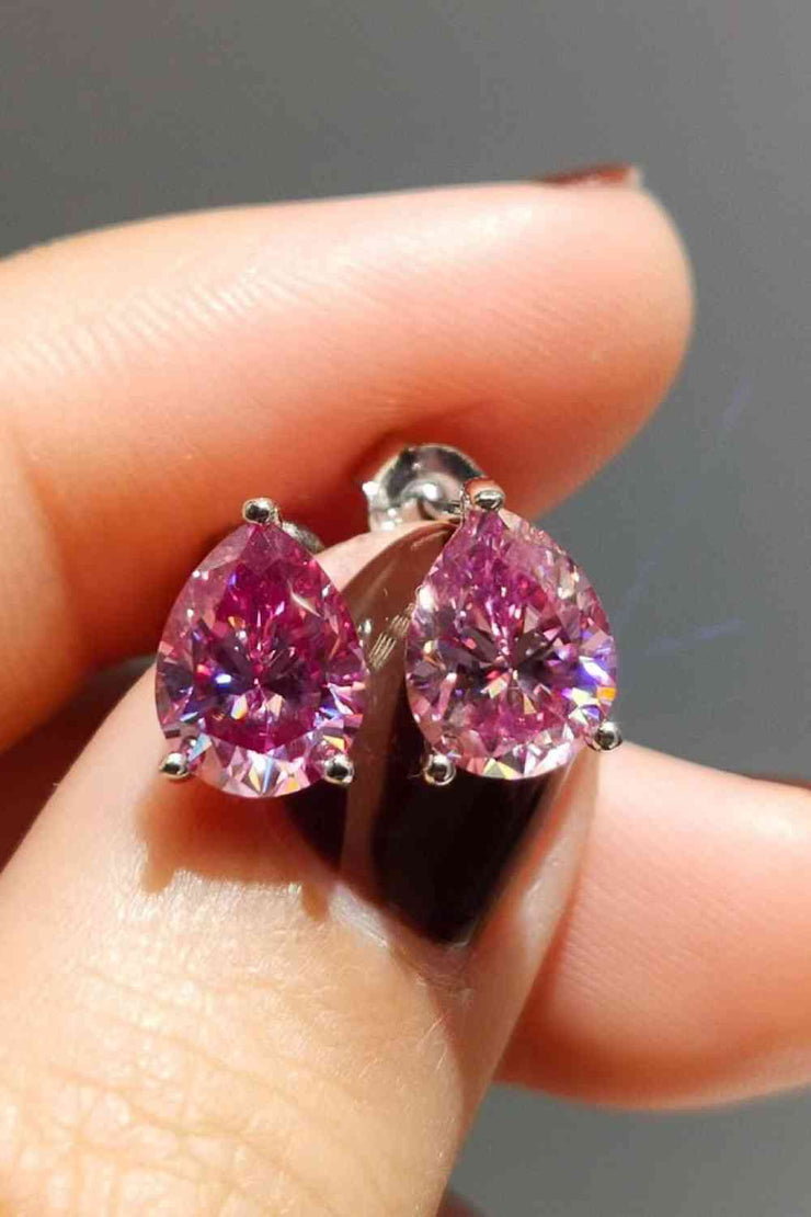 THE ROSE pink 2 Carat Teardrop Moissanite Stud Earrings