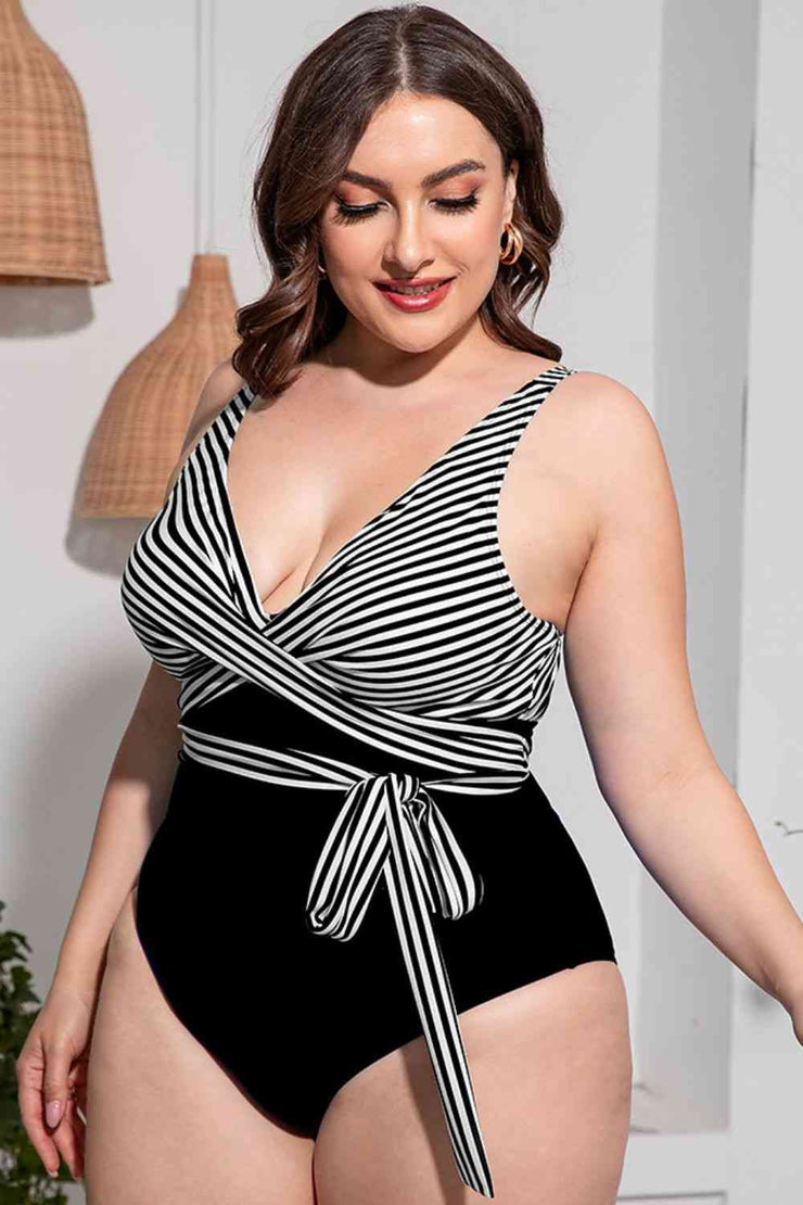 Striped Plus Size One Piece Swimsuit