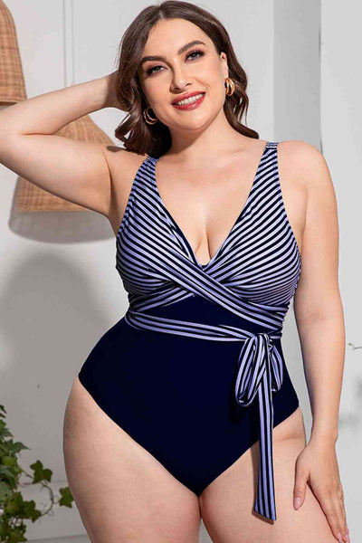 Striped Plus Size One Piece Swimsuit