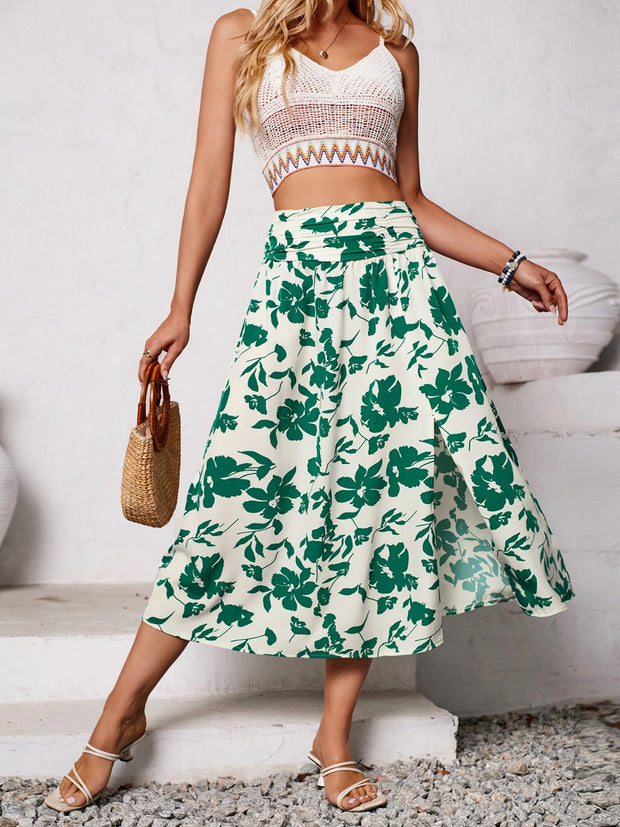 Slit Printed Midi Skirt