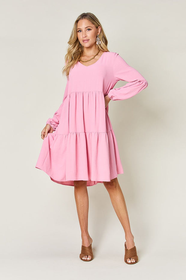 Balloon Sleeve Tiered Dress