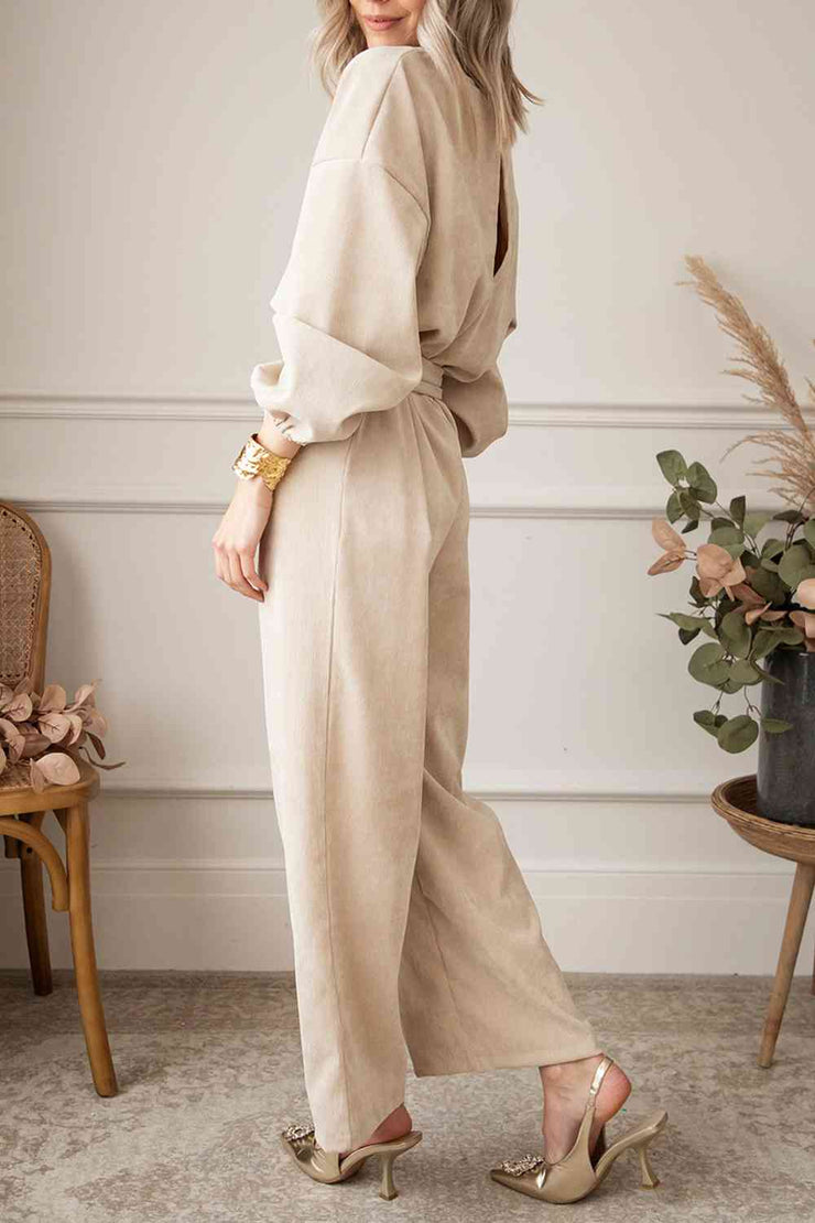 Top Trending V-Neck Tie Waist Wide Leg Jumpsuit For Women