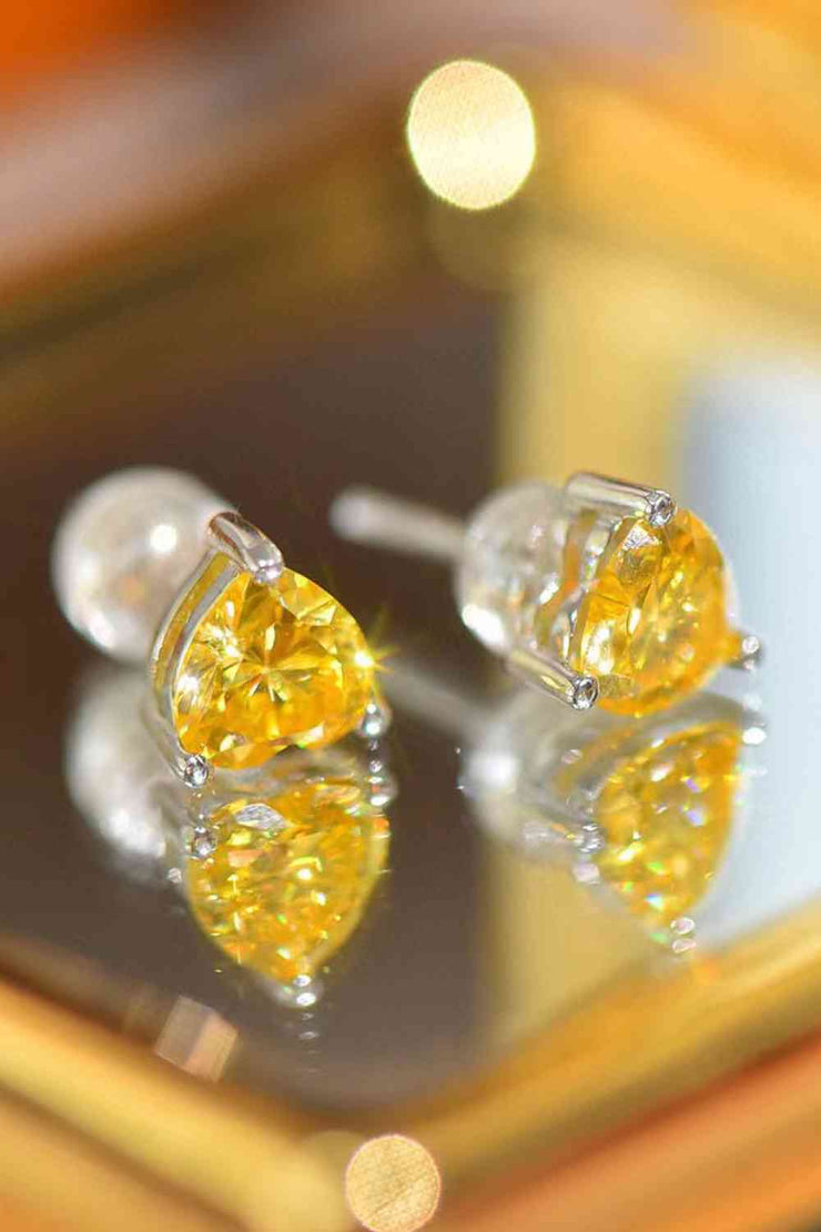 THE CAREY 2 Carat Yellow Heart Moissanite Platinum-Plated Earrings