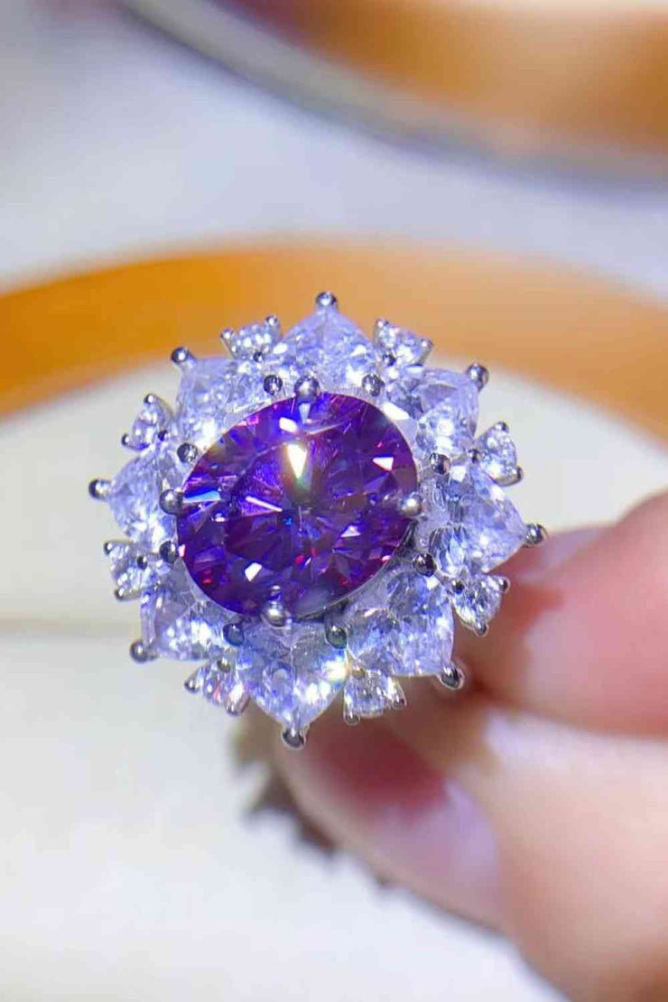 THE AMYTHE 3 Carat Moissanite  Purple Flower Ring