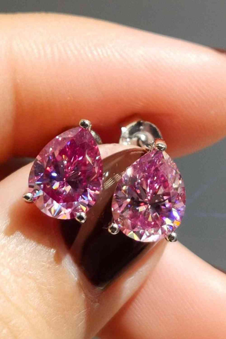 THE ROSE pink 2 Carat Teardrop Moissanite Stud Earrings