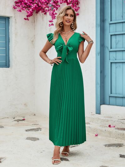 Pleated Green maxi Dress
