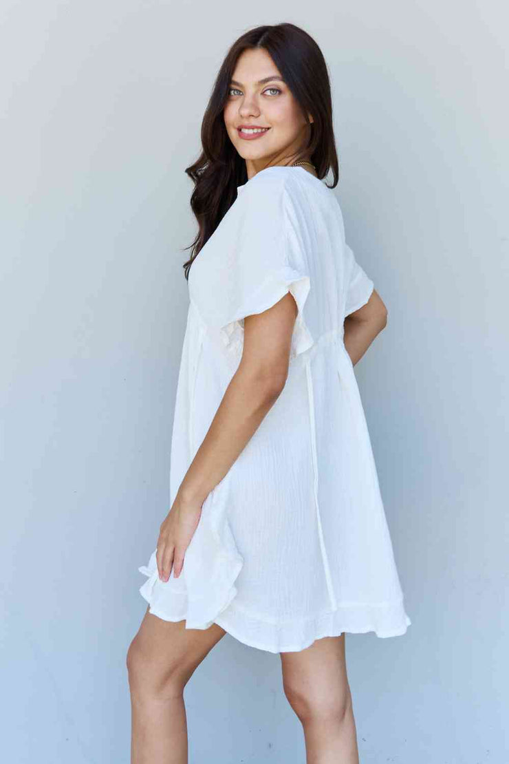 Ruffle Hem White Mini Dress