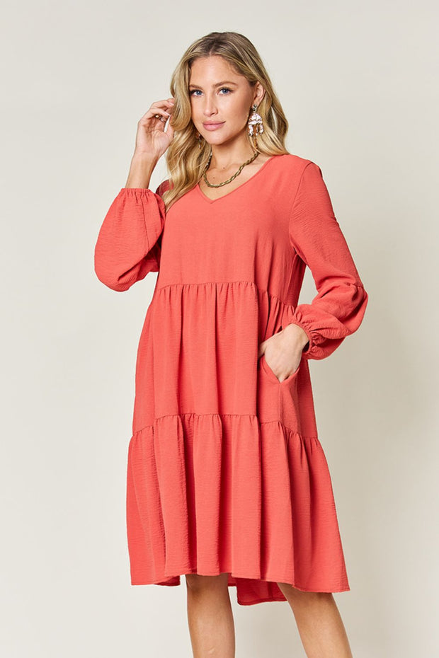 Balloon Sleeve Tiered Dress