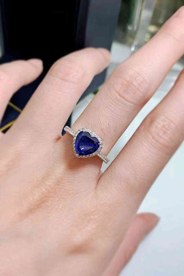 THE MONICA 2 Carat Blue Moissanite Heart-Shaped Ring